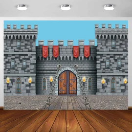 Medieval Castle Backdrop 7 x 5 ft, Knight Castle Medieval Party Decoration Banner, Medieval Arches Entrance Door Stone Wall Background Polyester for Kids Boys Birthday Party Photo Props Supplies