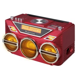 Retro Studebaker Avanti Stereo Boombox with CD, FM Stereo Radio, Bluetooth Receive and Transmit, LED Light Show and 15W Subwoofer for High Power Bass (Red)