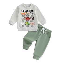 Fernvia Toddler Boy Fall Winter Clothes God Says I Am Long Sleeve Pullover Sweatshirts + Solid Joggers Pants Outfits Set (Animal Green, 6-12 Months)