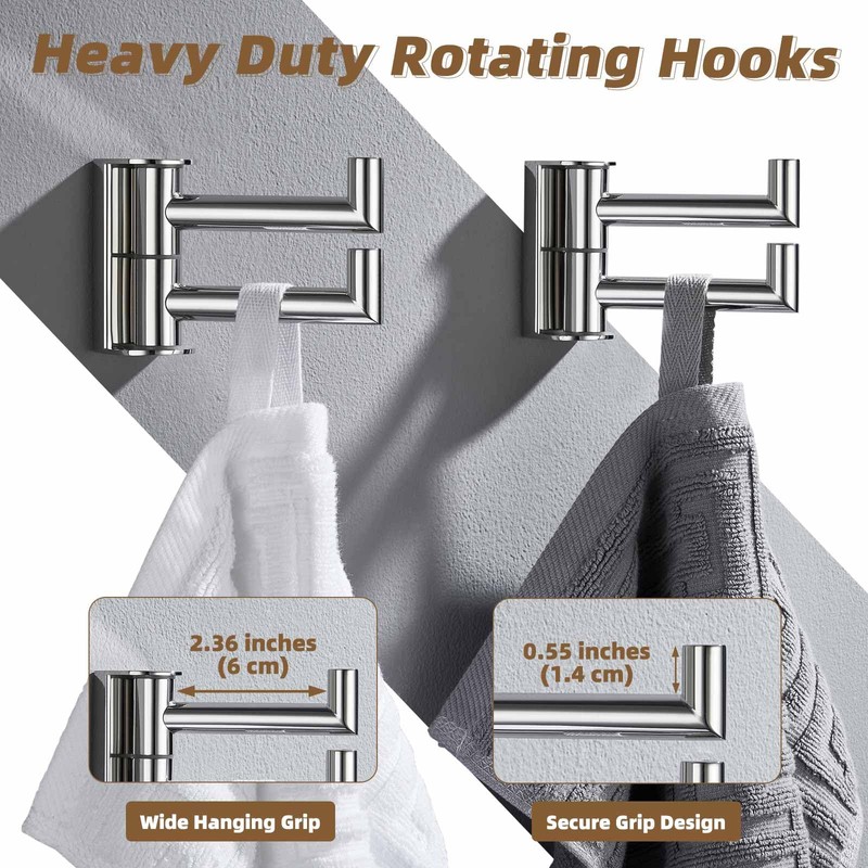 APLusee Swivel Towel Hook Polished Chrome 2 Pack, 304 Stainless