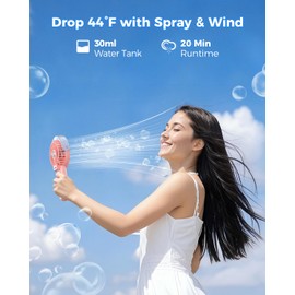 SWEETFULL Misting Fan Portable - 180° Foldable Handheld Personal Fan with Mist Spray, 3 Speeds, 30ml Water Tank, USB Rechargeable for Travel, Outdoors, Makeup, Camping, Home, and Office Use