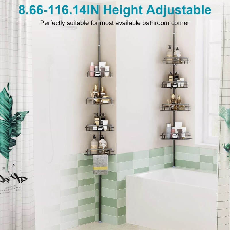 NewHome 4 Tier Steel Tension Pole Shower Caddy Organizer w/