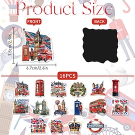 16PCS London Fridge Magnets, England London Icons Themed Refrigerator Locker Office Decorations Magnetic, Souvenir Gifts