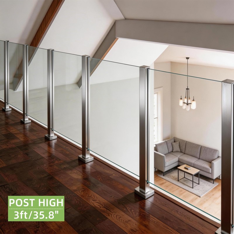 VoTwoofv Glass Railing Corner Post 35.8",304 Stainless Steel Glass Balustrade