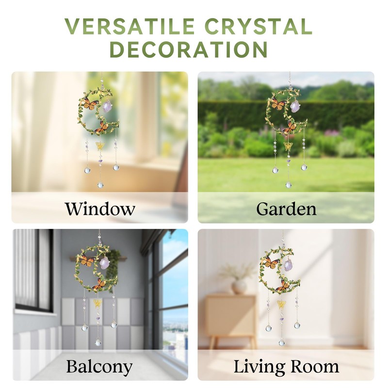 Hanging Crystal Suncatchers with Butterflies, Hanging Garden Suncatchers