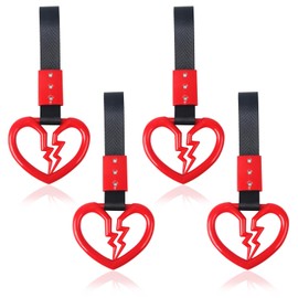4 Pieces Broken Heart Shaped Handle Straps Hang Ring Bumper Warning - Heart Hand Strap Drift Charm Rear Bumper Warning Ring Decor for Car Bus Subway Interior Exterior Decoration(Red)