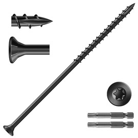 Tornillos para terraza #14 x 6 pulgadas (250 piezas) 10 lb. Tornillos de madera para exteriores. Acero al carbono, negro, cabeza plana, revestimiento 