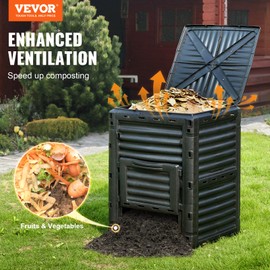 VEVOR Garden Compost Bin 80 Gallon, BPA Free Composter, Large Capacity Outdoor Composting Bin with Top Lid and Bottom Door, Easy Assembling, Lightweight, Fast Creation of Fertile Soil