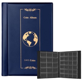 UKOFEW Coin Storage, 340 Pieces Euro Coins Scrapbook Coin Album Coin Album for Coin Collection Accessories, Money Currency, Penny, Penny, Quarter (Blue)