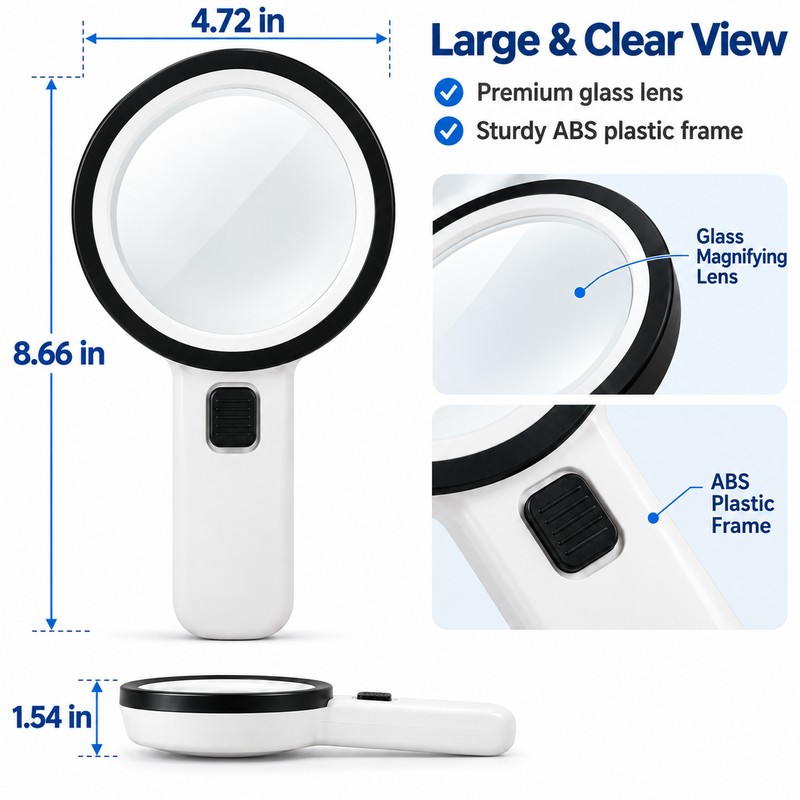 Handheld Magnifying Glass with LED Lights and UV Light for