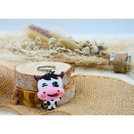 KEYSPACE Cow Key Ring Cute Animal Cow Pendant Key Ring Cute Cow Decorative Car Key Ring, White