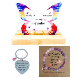 WOSHIDEFA Auntie Gifts - Meaningful Auntie Birthday Gifts, Aunty Gift Set, Best Auntie Gifts with Butterfly Decor Multicolor