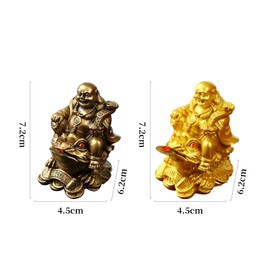 YODOOLTLY Feng Shui Laughing Buddha, Wealth Laughing Buddha Sit on Money Frog Statue Lucky Toad Car Ornaments Home Office Decoration (Gold)