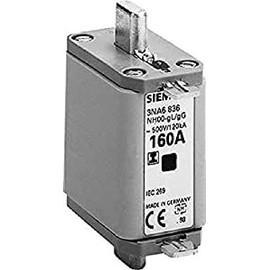 Siemens 3NA6836 LV HRC Fuse Link, NH00, in: 160 A, gG, AC: 500 V, Un DC: 250 V, Combination Indicator, Insulated Grip lugs, White