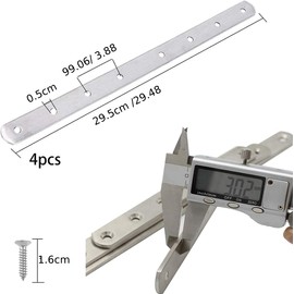 AARACHI 4 Pcs Flat Straight Brace Brackets Stainless Steel Mending Joining Carbon Steel Flat Brace Corner Repair Connector Solid heavy duty Wood Furniture fixing Holes, for table shelf Bookshelves Bed