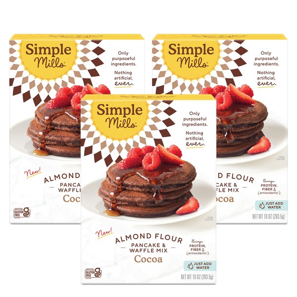 Simple Mills Cocoa Pancake and Waffle Mix, Just add Water, Gluten Free, Paleo Friendly, Breakfast, 10 oz (3 pack)