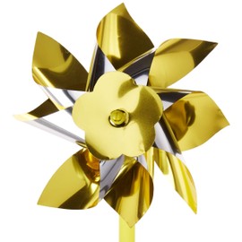 Bulk Pack 50 Gold and Silver Two-Tone Pinwheels - 12" tall with 10" Plastic Stem