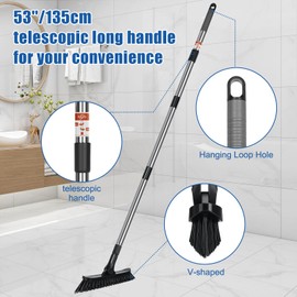 Qaestfy Grout Brush with Long Handle for Cleaning, Stiff Bristles Handheld Tile Scrub Brush, V-Shape Crevice Cleaning Brush for Floor Deep Cleaning