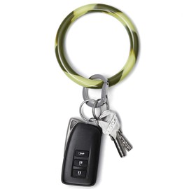 Townshine Wristlet Keychain Bracelet Bangle Keyring,3.8" Round Key Ring Soft Silicone Car Key Chain Holder For Women (Camouflage green)