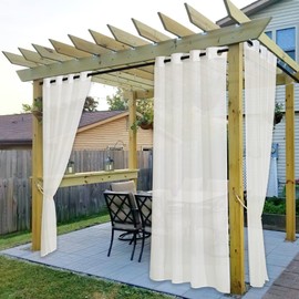 NICETOWN Outdoor Curtains for Patio Waterproof Extra Long, Rustproof Grommet Voile Sheer Outdoor Curtain Drapes Airy & Lightweight Quick & Easy to Dry for Pool/Yard, Beige, 54" W by 120" L