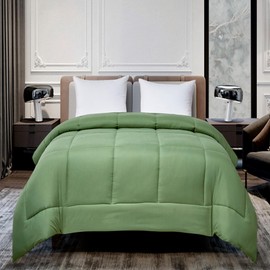 Blue Ridge Home Fashions Comforter Breathable Microfiber Duvet Insert, Summer Cooling Winter Warm Reversible Down Alternative Quilt Comforter for All Season, Twin, Olive/Sage