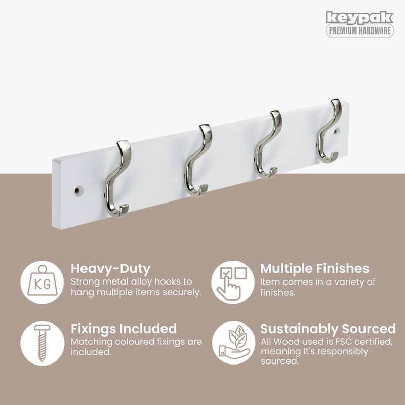 keypak Minimalistic Wall-Mounted Coat Rack – 4 Hooks on Stylish