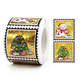 Gyufise 300Pcs 1.5Inch Gold Laser Merry Christmas Stickers Christmas Envelope Seals Xmas Stickers for Baking Packaging Envelope Seals Stickers Tags for Christmas Decoration Party Gift Wrap Bag