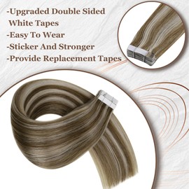Hetto Tape in Hair Extensions Human Hair for Women Blonde Highlight Tape in Extensions Human Hair Golden Brown Highlight Bleach Blonde Tape in Real Hair Extensions 12inch 40g 20pcs