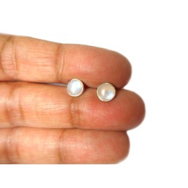 Art Gecko FIery MOONSTONE Round Shaped Sterling Silver Gemstone Stud Earrings 925-6 mm