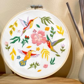 Bird Embroidery Kit for Adults Beginners, Funny flower hummingbird Cross Stitch Kit for Crafts Starters with Cute Birds Flora Patterns Include Embroidery Hoop Cloth Thread Needles and Instructions