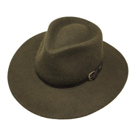 Premium Alpaca Lewis - Wide Brim Fedora Hat - Alpaca Wool Felt - Water Resistant - Leather Band - Moss Green 58cm