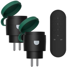 SURNICE Mini Outdoor Programmable Sockets IP44 Range 40M 2300W 2 Sockets with Remote Control for Holiday Decoration Black/Green