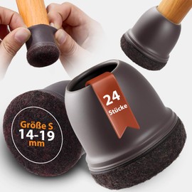Seaforie Chair Leg Caps Pack of 24, Round 14-19 mm Chair Leg Protectors with 360° Felt & Adjustable Diameter for Protective Caps, Non-Slip, Washable Gliders for Chairs, Dark Brown