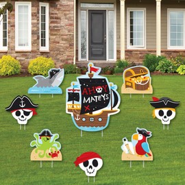 Big Dot of Happiness Pirate Ship Adventures - Yard Sign and Outdoor Lawn Decorations - Skull Birthday Party Yard Signs - Set of 8