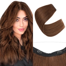 SEGO Invisible Wire Hair Extensions, Real Human Hair Adjustable Wire Extensions, 2 Clips for Women Transparent Fish Line Extensions, Add Length, 20 inches, Chocalate Brown, 70g