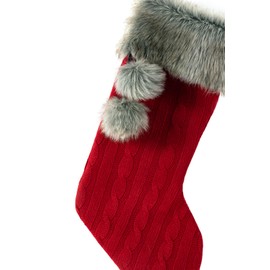 E-FirstFeeling Cable Knit Christmas Stockings with Faux Fur Cuff Large Knitted Xmas Stockings Rustic Hanging Stockings Ornament Holiday Party Decorations (Burgundy)