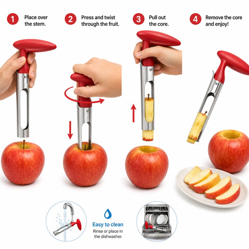 Stainless Steel Apple Corer for Kitchen Prep – 304 Steel