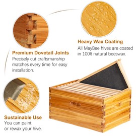 10-Frame Beehive Box Langstroth Deep Brood Box Dipped in 100% Beeswax Includes Wooden Frames & Waxed Foundations (Unassembled)