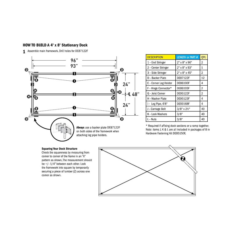 Dock Edge Stationary Dock Corner Plate, Galvanized, 7/16" Holes for