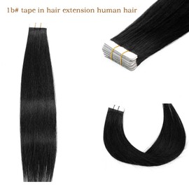 28 Inch 1B Black Tape in Hair Extensions Human Hair Seamless Skin Weft Remy Hair Extensions Invisible Straight Tape in HairExtension Human Hair 20pcs