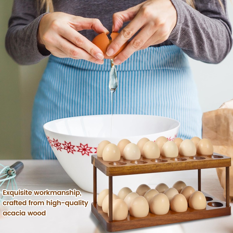 Sishynio Wooden Double Layer Egg Holder - Farmhouse Kitchen Acacia