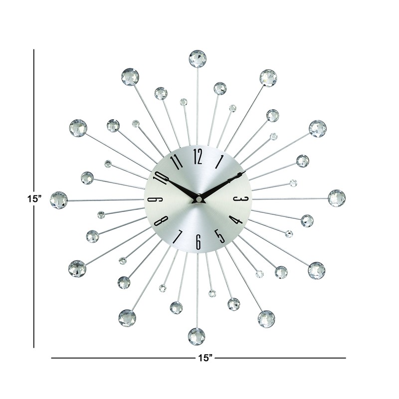 Deco 79 Metal Starburst Decorative Wall Clock With Crystal Accents
