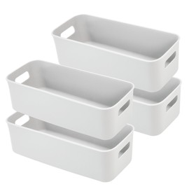 LYLIDIA Pack of 4 Storage Box Organiser Box Container 30 x 10 x 9.5 cm Grey Tight Storage Bathroom Boxes Plastic Baskets Small Organiser Boxes for Kitchen Bathroom Shelf Plastic Box