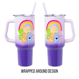 Silver Buffalo Care Bears Rainbow Featuring Funshine, Cheer, Grumpy, Friend, and Good Luck Bear Stainless Steel Tumbler with Handle and Straw, Fits in Standard Cup Holder, 40 Ounces