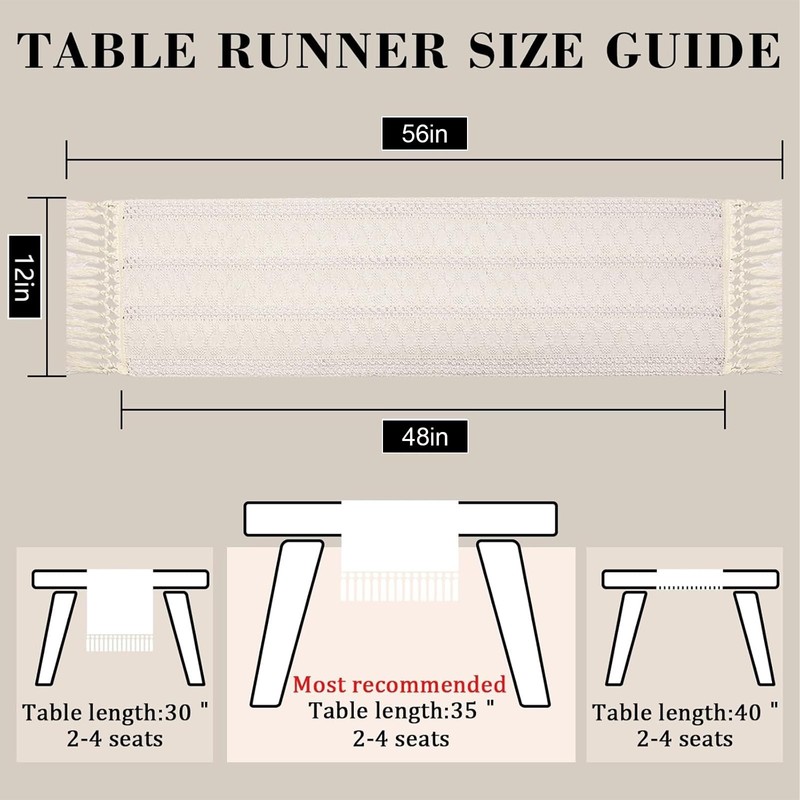 yuboo Boho Table Runner Short, Fall Beige Macrame Coffee Table