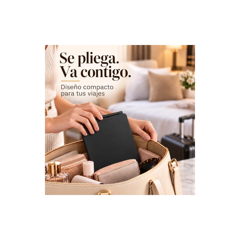 Espejo con Luz de Viaje Plegable,Espejo Maquillaje y Espejo Pequeño