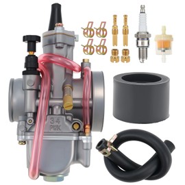 PWK 34mm Carburetor with Power Jet Fit for Quad Scooter Dirt Pit Bike ATV Go Kart 125-250cc 2-stroke Single Cylinder or 200-350cc 2 Cylinder Engine Carb with Spark Plug