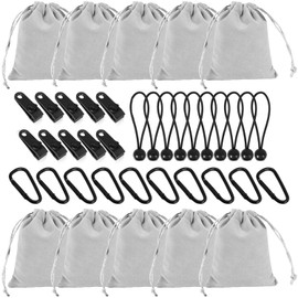 Frstem Portable Weight Bag for Curtains, Sandbag Gazebo Tablecloths Weights Outdoor | 10 Sets Linen Weight Bags, Clips, D-Rings & Elastic Ropes