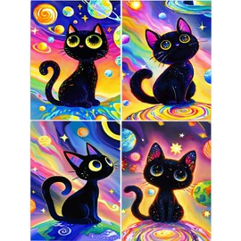 DOZEEZOP 4 Pack 5D Diamond Painting Kits for Adults, Diamond Art Kits for Beginners of All Ages, Round Full Drill Painting by Numbers Crafts Home Wall Decor 12 x 16 Inches Cat