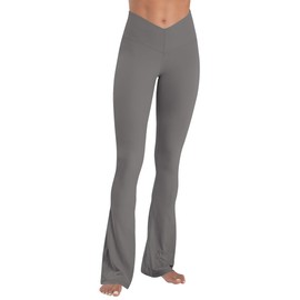 Sunzel Mini Flare Leggings for Women V Crossover Mid Rise Workout Flared Yoga Pants with Tummy Control and Wide Leg 28" Charcoal Gray Small